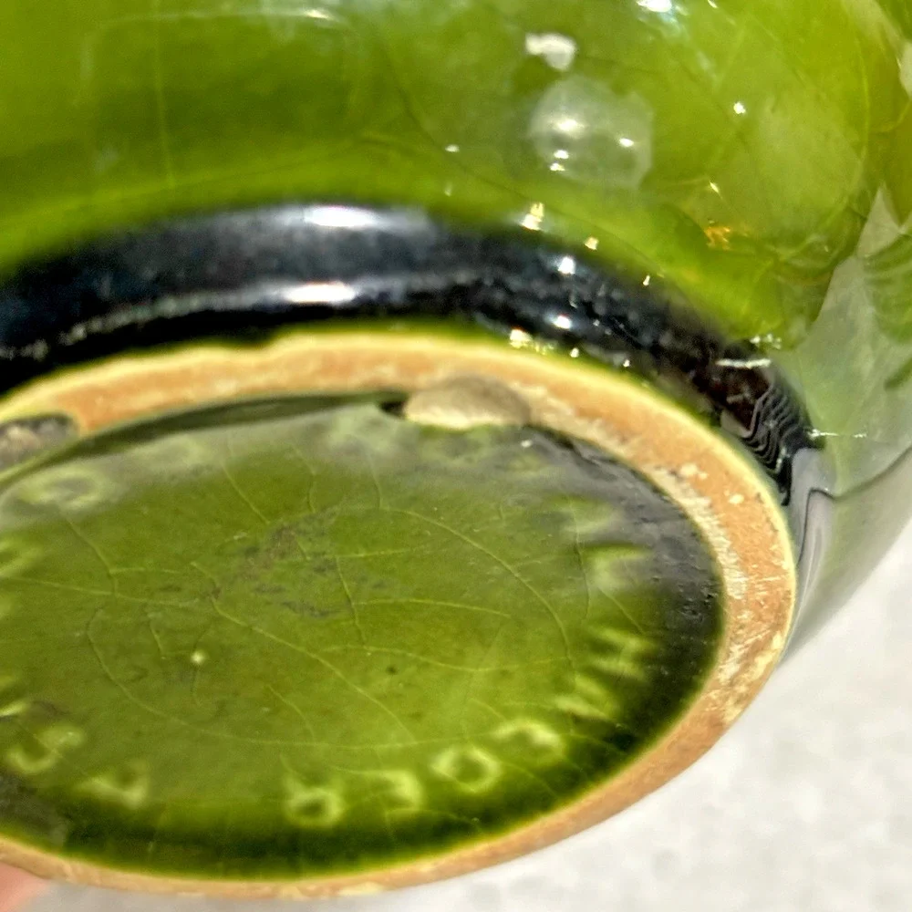 Vintage Haegar Pottery Vase Jug Ewer Handle Mid Century Green Agate Yellow Drip